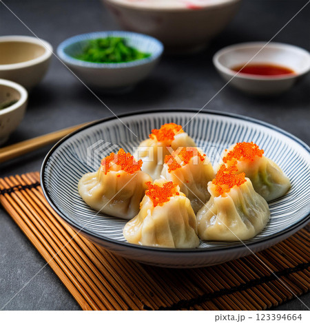 Exquisite Dumplings Garnished with Orange Roe 123394664