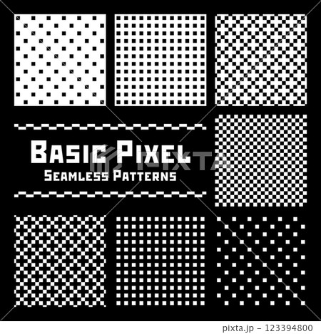 シンプルなドット絵のシームレスパターン 黒 トーン別セット 四角 シンプルなドット絵のシームレスパターン 黒 トーン別セット 四角 123394800