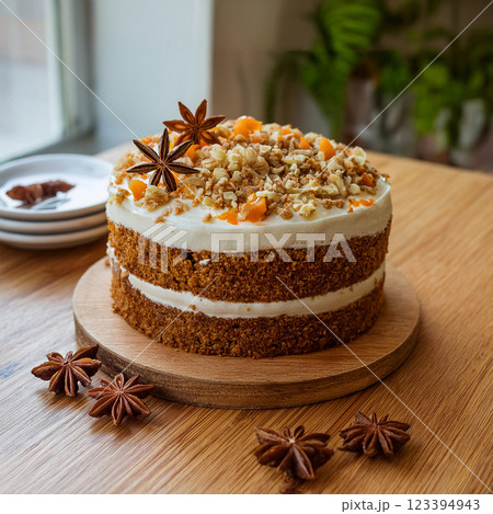 Beautifully Decorated Layered Cake on Board 123394943