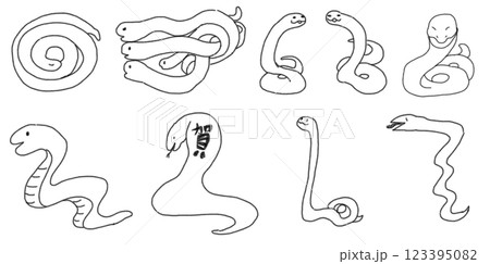 鉛筆画風の蛇のイラスト 123395082