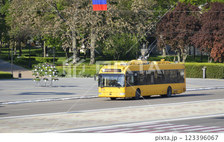 new modern trolleybus on the street of the city of Tiraspol new modern trolleybus on the street of the city of Tiraspol 123396067