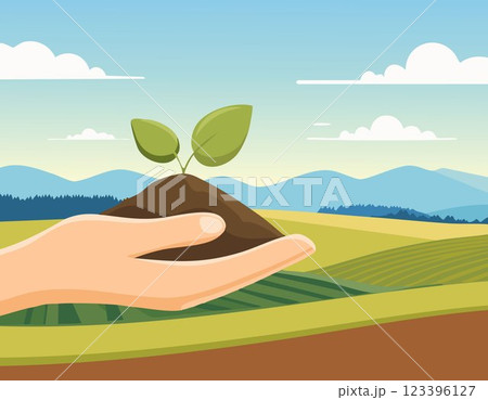 The fertile soil in the hands is suitable for cultivation. 123396127