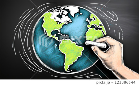 地球 Earth 黒板 チョーク 環境保護イメージ 地球 Earth 黒板 チョーク 環境保護イメージ 123396544