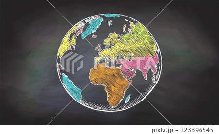 地球　Earth　黒板　チョーク　環境保護イメージ 123396545
