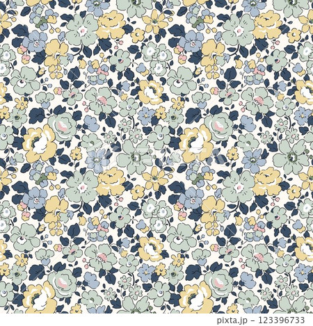 Liberty vector seamless pattern. Millefleurs Elegant hand drawn floral pattern with small flowers Liberty vector seamless pattern. Millefleurs Elegant hand drawn floral pattern with small flowers 123396733