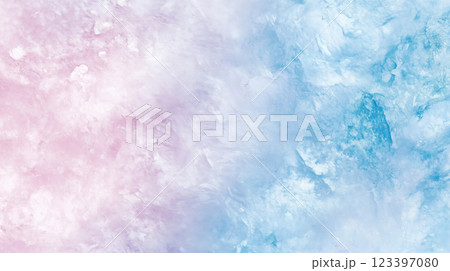A soft pastel watercolor texture background with organic brush strokes blending light pink, blue, and lavender hues. 123397080