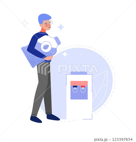 Young Man Holding Big Bottle of Fresh Clean Water Vector Illustration 123397654