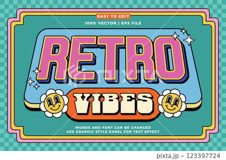 Editable retro music text effect 3d cartoon style. Editable text effect vintage music template vector style 123397724