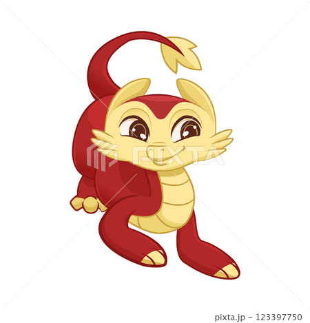 Cute Little Dragon, Adorable Mythological Animal Character Vector Illustration 123397750