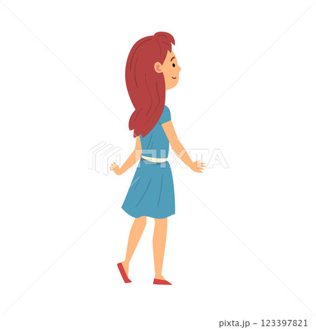 Cute Girl Student, View from Behind Cartoon Vector Illustration Cute Girl Student, View from Behind Cartoon Vector Illustration 123397821