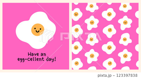 Cute greeting card and seamless pattern 123397838