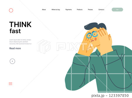 Thinking people, modern flat vector concept illustration- man standing thoughtfully, looking sideways, bubble near his head Metaphor for reflection, analysis, introspection, contemplation, deep 123397850