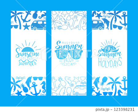 Best Summer Vacation Banner Templates Set, Enjoy Holidays Hand Drawn Vector Illustration 123398231