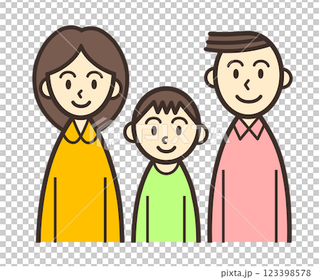 親子3人の正面の上半身 親子3人の正面の上半身 123398578