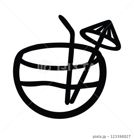 Hand Drawn Fish Bowl Margarita Cocktail Icon - Thick Lines 123398827