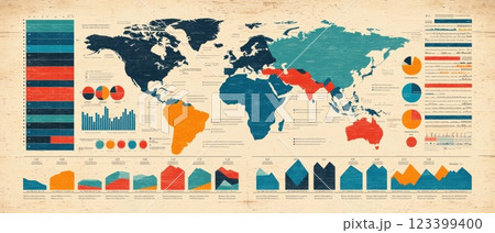 Wood Background Infographics concept. Eco Conscious Global Business Infographic with Wooden Texture and Data Visualization 123399400
