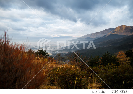 田子山展望所の朝の景色（阿蘇市そらふねの桟橋） 123400582