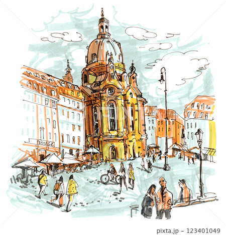 Dresden, Germany. Freehand drawing sketch Dresden, Germany. Freehand drawing sketch 123401049
