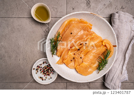 Raw free range and corn fed chicken 123401787