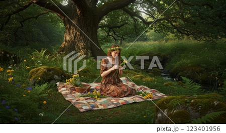 young woman sitting on a tree 123401956