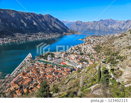 aerial view of the old town of Kotor, Montenegro. 123402115