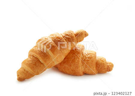 Fresh tasty croissants isolated on white background. French pastry 123402127