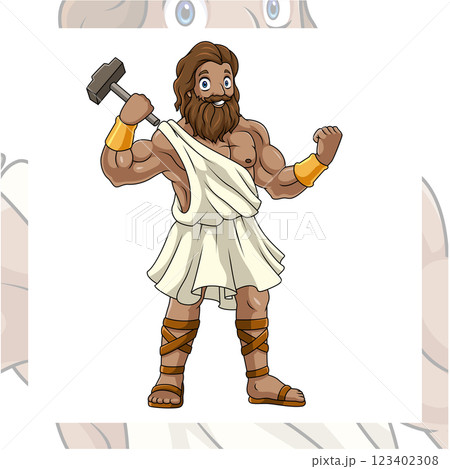 Hephaestus greek mythology cartoon mascot character design 123402308