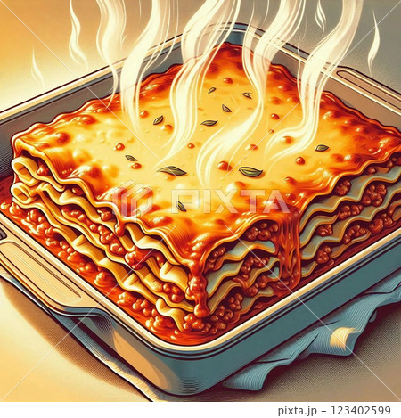 何層にも重なった美味しそうなラザニア 何層にも重なった美味しそうなラザニア 123402599