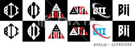 BII letter logo design in six style. BII polygon, circle, triangle, hexagon, flat and simple style with black and white color variation letter logo set in one artboard. BII minimalist and classic logo BII letter logo design in six style. BII polygon, circle, triangle, hexagon, flat and simple style with black and white color variation letter logo set in one artboard. BII minimalist and classic logo 123402938