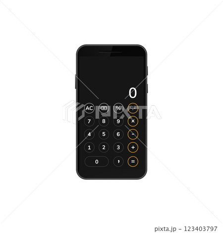 Digital calculator display on mobile screen with numbers and function keys visible Digital calculator display on mobile screen with numbers and function keys visible 123403797