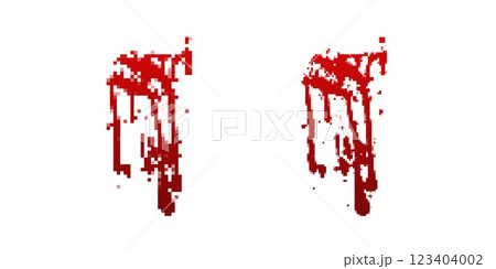 Red paint drips in twin patterns creating a simple and vivid abstract design 123404002