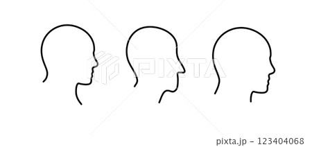Simple outlines of human heads in different perspectives on a clean background Simple outlines of human heads in different perspectives on a clean background 123404068