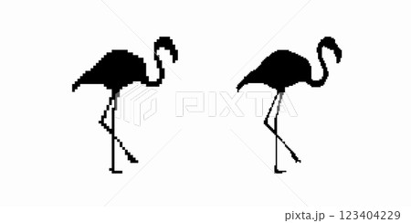 Silhouette of pixel flamingos displaying distinctive elegance in minimalist artistic form 123404229