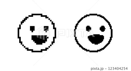 Two simple pixel faces with happy expressions on display Two simple pixel faces with happy expressions on display 123404254