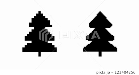 Simple pixel art tree designs with clear lines and geometric shapes in retro style Simple pixel art tree designs with clear lines and geometric shapes in retro style 123404256