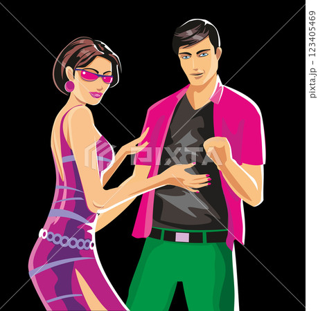 People dancing on the party. Vector flat color illustration 123405469
