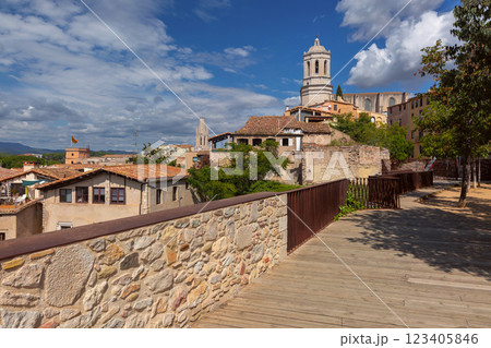 Girona Cathedral and City View from Medieval Walls, Girona, Spain 123405846
