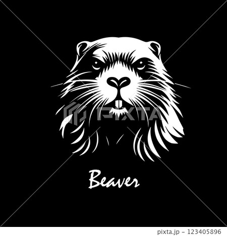 Beaver head on black background. hand drawing. Not AI, Vector illustration 123405896