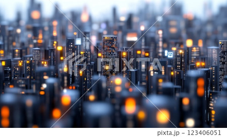 A captivating futuristic urban scene filled with vibrant neon lights shining brightly amidst towering skyscrapers 123406051