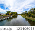 橋から見える川と町並み 123406053