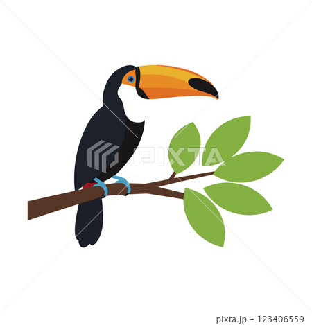 Colorful toucan perched on a branch in flat vector art Colorful toucan perched on a branch in flat vector art 123406559