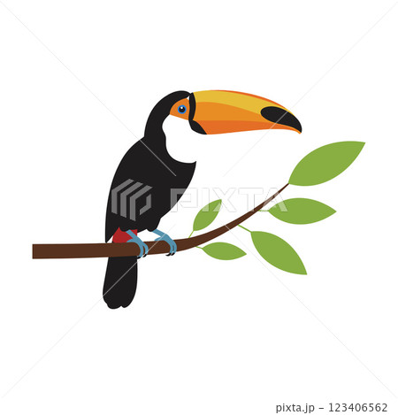 Colorful toucan perched on branch in flat vector art style vector art Colorful toucan perched on branch in flat vector art style vector art 123406562