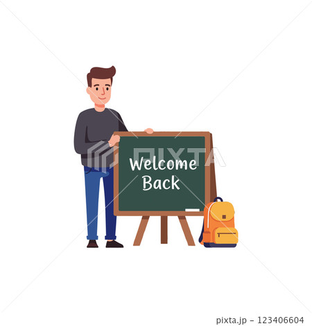 Student holding chalkboard with text in minimal vector art style Student holding chalkboard with text in minimal vector art style 123406604