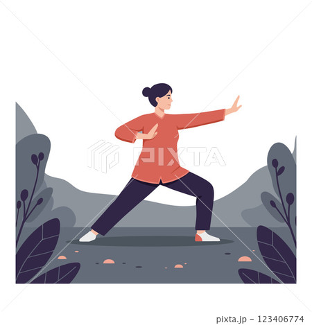 Woman practicing martial arts in a flat vector art style 123406774