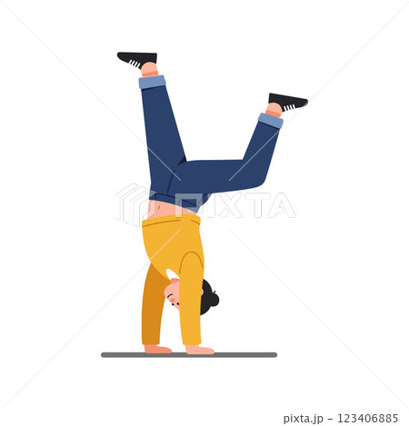 Person performing a handstand in flat vector art style 123406885