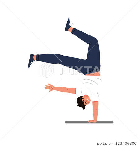 Person performing a handstand in a flat vector illustration style 123406886