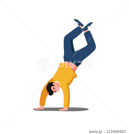 Person performing a handstand in vibrant flat vector illustration 123406887