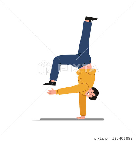 Handstand performer in colorful outfit, flat vector illustration 123406888