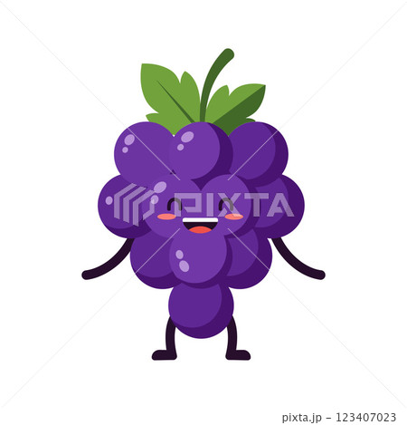 Happy cartoon grape character with arms and smiling face in flat vector art 123407023