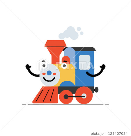 Cute cartoon train character with smiling face in flat design vector art 123407024